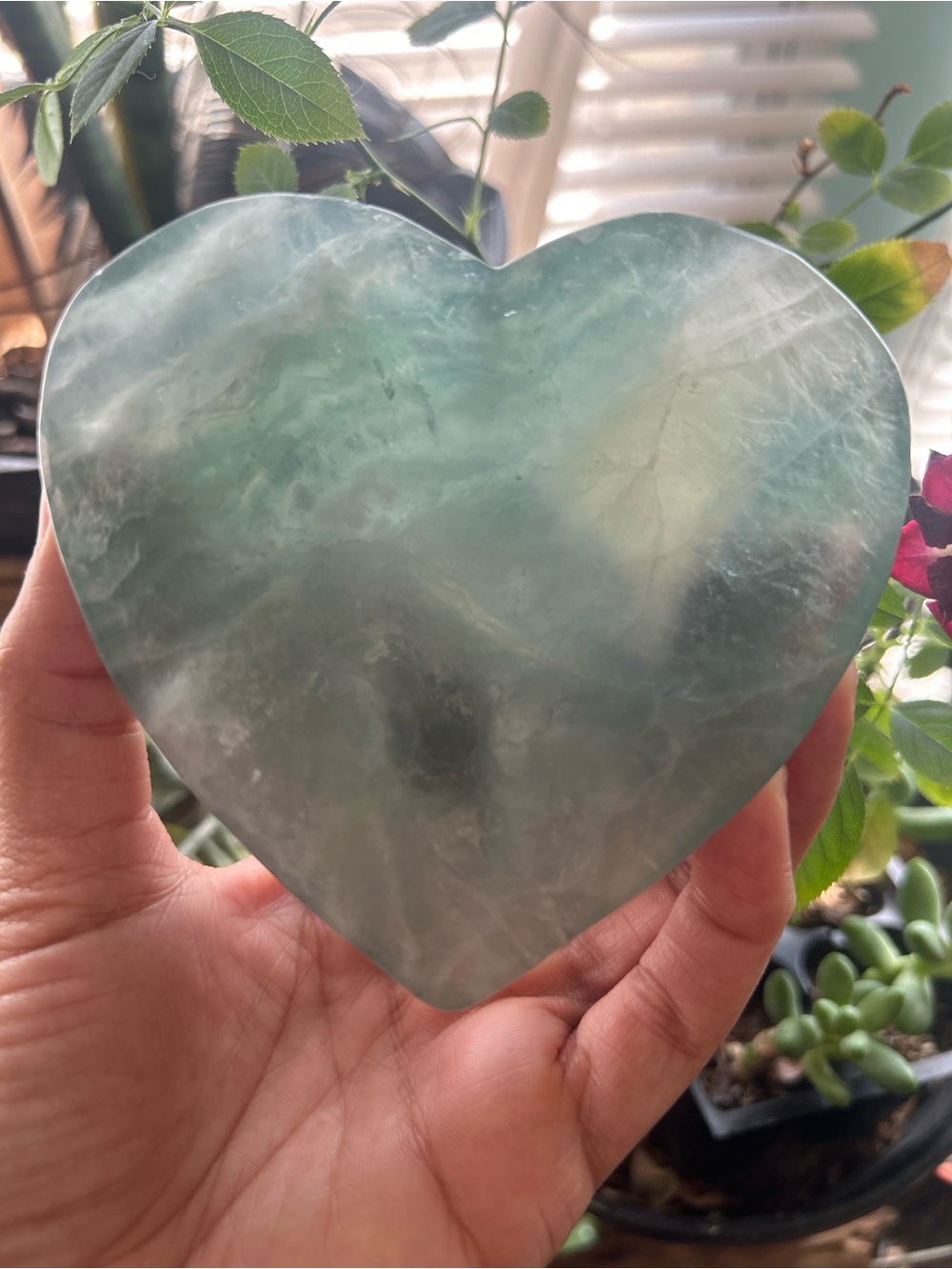 💎 Heart-Shaped Green Fluorite Crystal Bowl